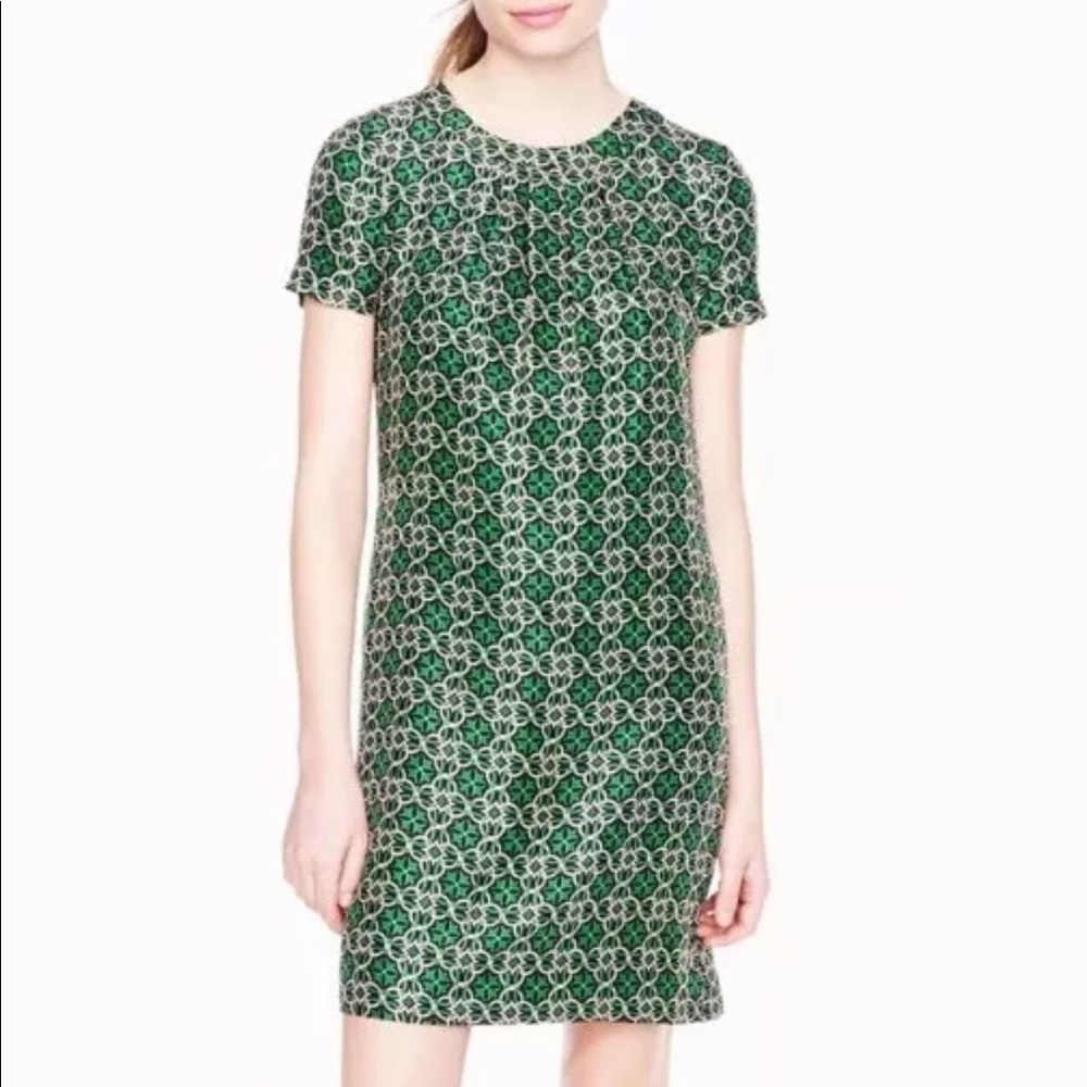EUC J Crew Swoop Latticework Medallion Silk Sheath Mini Dress